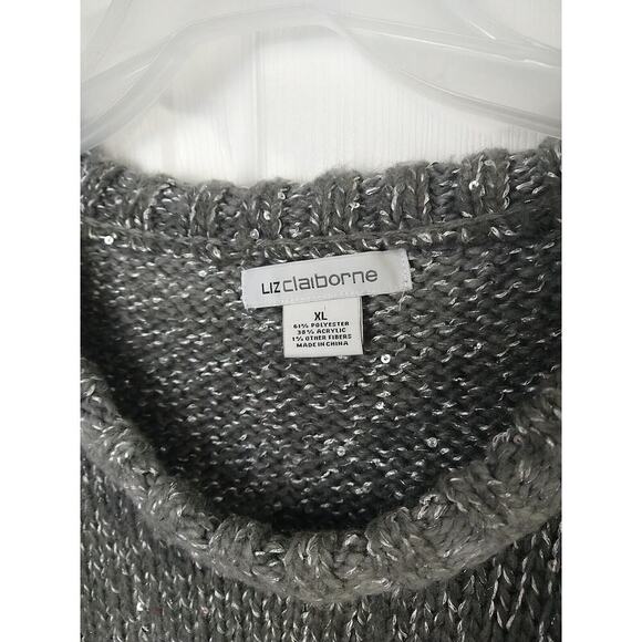 Liz Claiborne Woman XL Sweater Grey Sparkly Hi Low Ombre Striped Pullover - Picture 3 of 11